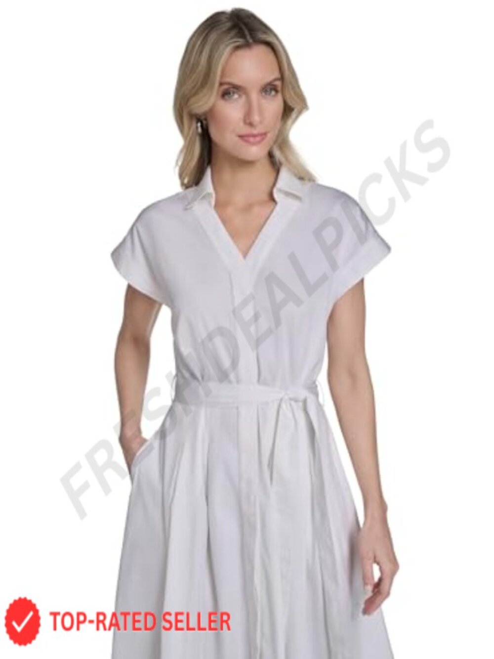 Calvin Klein Cap Sleeve Cotton Midi Shirt Dress Women's Casual Button Front - Picture 6 of 6